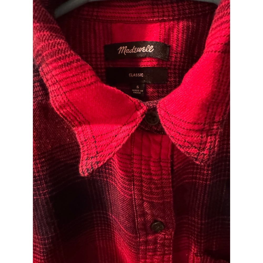 Madewell Classic Red Navy Plaid Button Down Flannel Shirt Women Size S